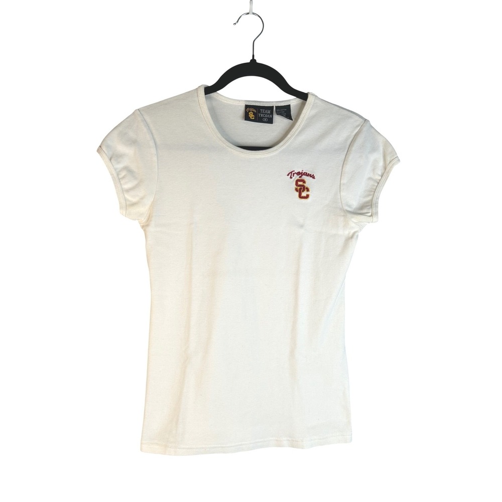 Team Trojan Womens; White USC Trojans Embroidered Baby Tee Shirt Size Medium